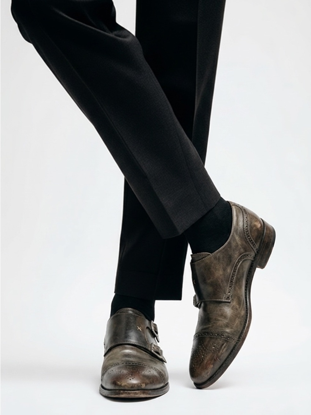 Baldinini Black Leather Double Monk Strap Brogues